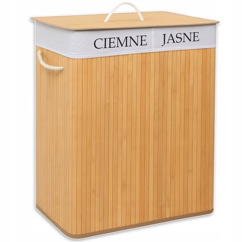 KOSZ BAMBUSOWY NA PRANIE BIELIZNĘ ZAMYKANY DWUKOMOROWY POJEMNIK WĄSKI 100L na Arena.pl