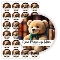 NAKLEJKI etykiety etykietki DZIEŃ PLUSZOWEGO MISIA szkoły 24szt. 5cm