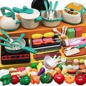 Zestaw dziecięcych akcesoriów kuchennych 90el indukcja ZIELONY (W086)