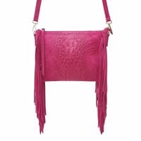 VERA PELLE torebka zamszowa listonoszka boho z frędzlami V001 fuksja