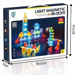 KLOCKI MAGNETYCZNE ŚWIECĄCE KONSTRUKCYJNE Kreatywne Edukacyjne 94 el 3D na Arena.pl