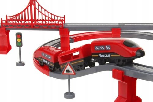 KOLEJKA ELEKTRYCZNA TORY POJAZDY MOSTY DOMKI POCIĄG WAGONY 92 elementów na Arena.pl