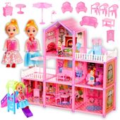 Domek lalek meble akcesoria zestaw 129 el willa róż prezent dla dziewczynki