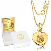 Złoty Łańcuszek 585 Klasyczny Medalik Serce ZŁOTO Chrzest Komunia Urodziny