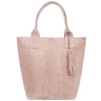 VERA PELLE torebka zamszowa shopper kroko z długimi rączkami V141 j.różowa