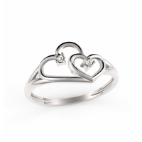 SREBRNY PIERŚCIONEK DWA SERDUSZKA Z CYRKONIAMI PRÓBA SREBRA 925
