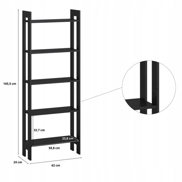 Regał drabinka do salonu 5 półek 165x62 cm czarny zdjęcie 2