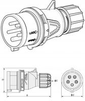 PRZEJŚCIÓWKA Z WTYKU 16A/5 400V NA 3 GNIAZDA 230V