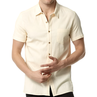 Koszula męska krótki rękaw bawełna len casual slim fit beżowa r. M