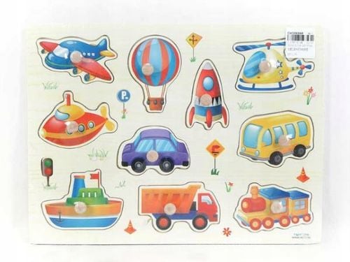 Puzzle drewniane Bigtoys pojazdy 10 elementów z uchwytami na Arena.pl