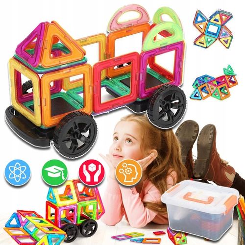 MAGNETYCZNE KLOCKI KONSTRUKCYJNE, ZESTAW 105 PŁYTEK MAGNETYCZNYCH, PREZENT na Arena.pl