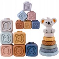 GRYZAKI EDU MIŚ WOOPIE MIĘKKIE GUMOWE KLOCKI SENSORYCZNE WIEŻA PIRAMIDA 3w1