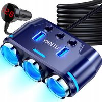 Rozdzielacz Gniazda Zapalniczki Samochodowej Ładowarka 3 Porty USB 12-24V