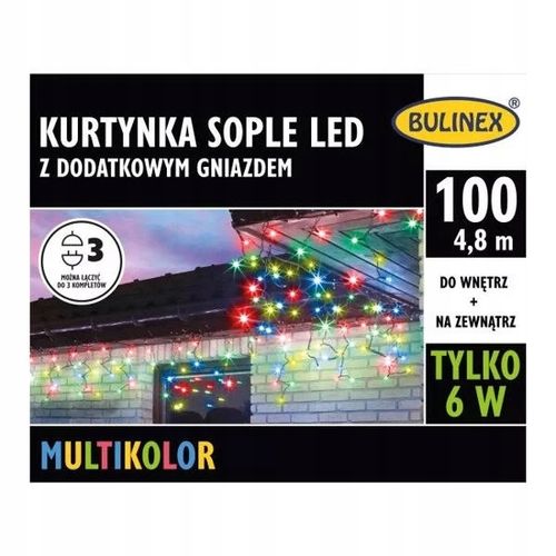 lampki Kurtyna sople - Bulinex 100LED - 4,8m - multikolor - zewnętrzne IP44 na Arena.pl