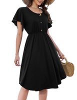 Sukienka letnia midi swing z kieszeniami czarna krótki rękaw bawełna L