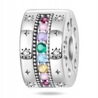 Zawieszka SREBRO 925 Koralik Charms Separator Klips Bloker Gwiazdy Cyrkonie