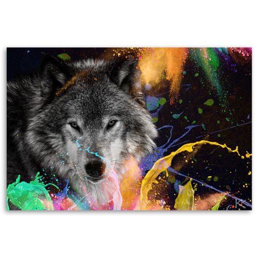Emaga Obraz na płótnie, Wilk na kolorowym tle - 120x80 na Arena.pl