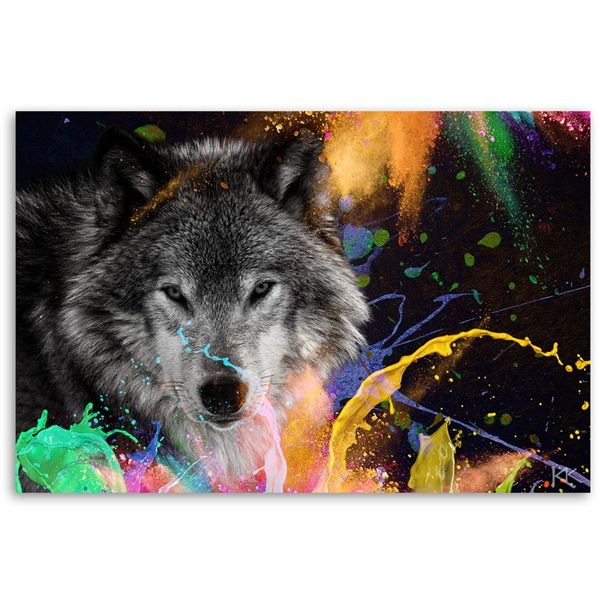 Emaga Obraz na płótnie, Wilk na kolorowym tle - 120x80 zdjęcie 3