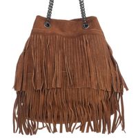 VERA PELLE torebka zamszowa listonoszka z frędzlami V569 brązowa