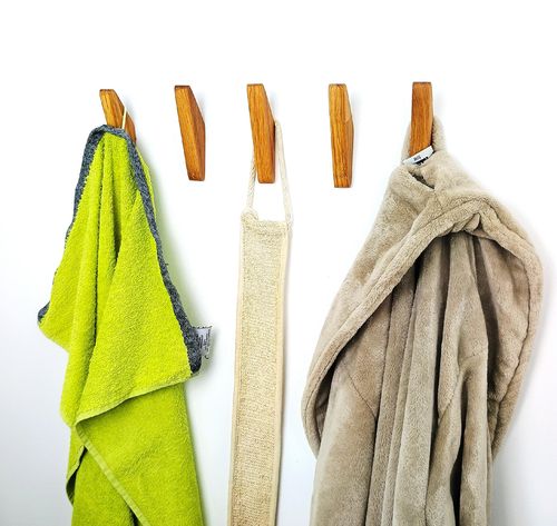 Wieszak na Ubrania do Przedpokoju Drewniany Ścienny Wiszący Brązowy Dębowy na Arena.pl