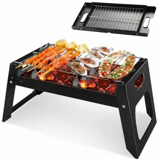 GRILL SKŁADANY TURYSTYCZNY NA KEMPING BBQ PRZENOŚNY WĘGLOWY DO OGRODU BIWAK zdjęcie 1
