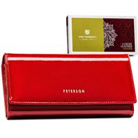 czerwony skórzany damski portfel lakierowany ze złotymi okuciami - peterson
