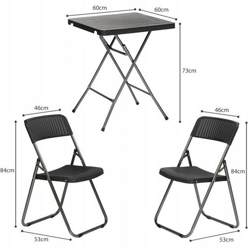 ZESTAW BISTRO 3W1 STÓŁ + 2 KRZESŁA IMITACJA RATTANU ZESTAW BALKONOWY CZARNY na Arena.pl