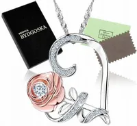 NASZYJNIK SREBRNY SERCE RÓŻA ŁAŃCUSZEK Z ZAWIESZKĄ DAMSKI SREBRO PRÓBA 925