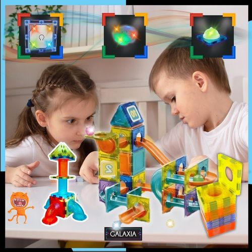 KLOCKI MAGNETYCZNE DUŻE 75 el Konstrukcyjne Świecące Dla Dzieci TOR KULKOWY na Arena.pl