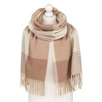duży, jasnobrązowy szal damski ozdobiony frędzlami - rovicky