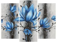 OBRAZ STALOWE MAGNOLIE KWIATY NIEBIESKIE