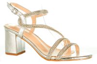 Sandały damskie na obcasie słupku 7 cm. srebrne Rozmiar obuwia - 36