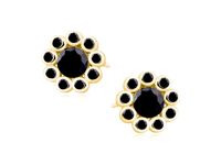 DELIKATNE OKRĄGŁE POZŁACANE SREBRNE KOLCZYKI KWIATKI FLOWER CZARNE CYRKONIE