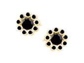 DELIKATNE OKRĄGŁE POZŁACANE SREBRNE KOLCZYKI KWIATKI FLOWER CZARNE CYRKONIE