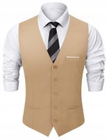 A&J DESIGN męska kamizelka bez rękawów elegancki garnitur beżowy dekolt w…