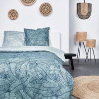 POŚCIEL BAWEŁNIANA DWUSTRONNA LIŚCIE 220 X 240CM GUZIKI POSZEWKA 63 X 63CM