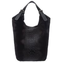 VERA PELLE torebka damska zamszowa worek shopper kroko na ramię V655 czarna