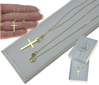 Złoty Łańcuszek z Krzyżykiem dla Chłopca 585 Na Komunię Komplet + prezent