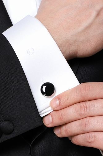 Spinki Smokingowe Lancerto Srebrna Onyks na Arena.pl