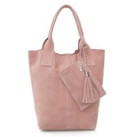VERA PELLE torebka damska zamszowa worek shopper z suwakiem V146 c.różowa