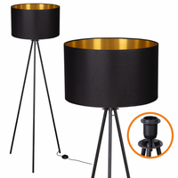 Lampa podłogowa Trigni CZARNA - Nowoczesny Design Czarno złoty abażur