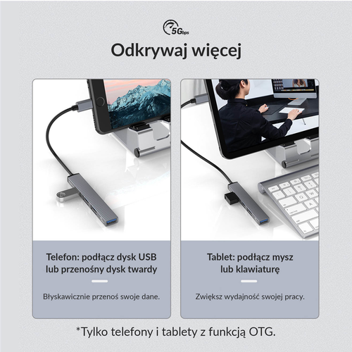 Orico Hub USB-C, USB-A 5Gbps, 3*USB-A 2.0, alumini na Arena.pl