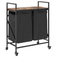 Kosz na pranie 2 przegrody z kółkami, przydymiony dąb