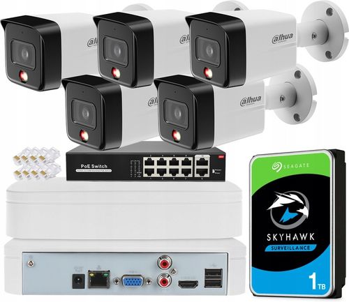Zestaw do Monitoringu Dahua 5x Kamery 6Mpx IPC-HFW1639TC-A-IL PoE na Arena.pl