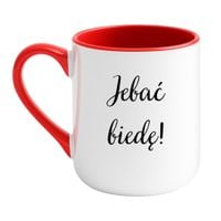 KUBEK "JEBAĆ BIEDĘ!" Wzór - Elegant Biało-Czerwony 330 ml