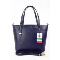 Włoska skórzana torebka na ramię Vera Pelle ,złote okucia,format A4, Granatowa GL55BS