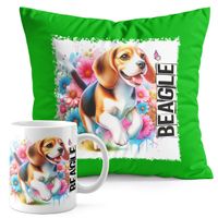 ZESTAW KUBEK + PODUSZKA ZIELONA - PIES PSY PIESEK RASA BEAGLE