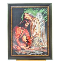 Haftowany Obraz Jezus z Aniołem Rękodzieło 46x36 cm w Ramie