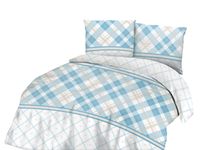 Pościel bawełniana 220x200 COTTONLOVE biała niebieska krata