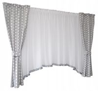 KOMPLET firana dziecięca zasłona Iza pompony szare